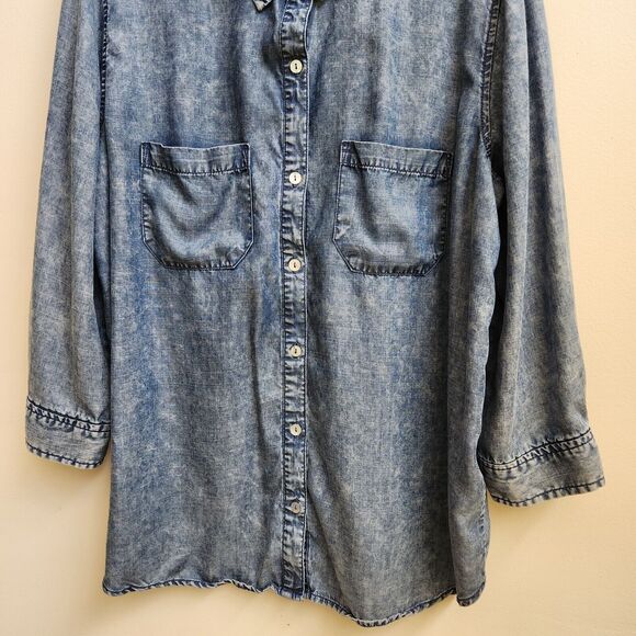 Liverpool Shirt Womens Large Blue Chambray Button-Up Long Sleeve Lyocell Top - Picture 3 of 14